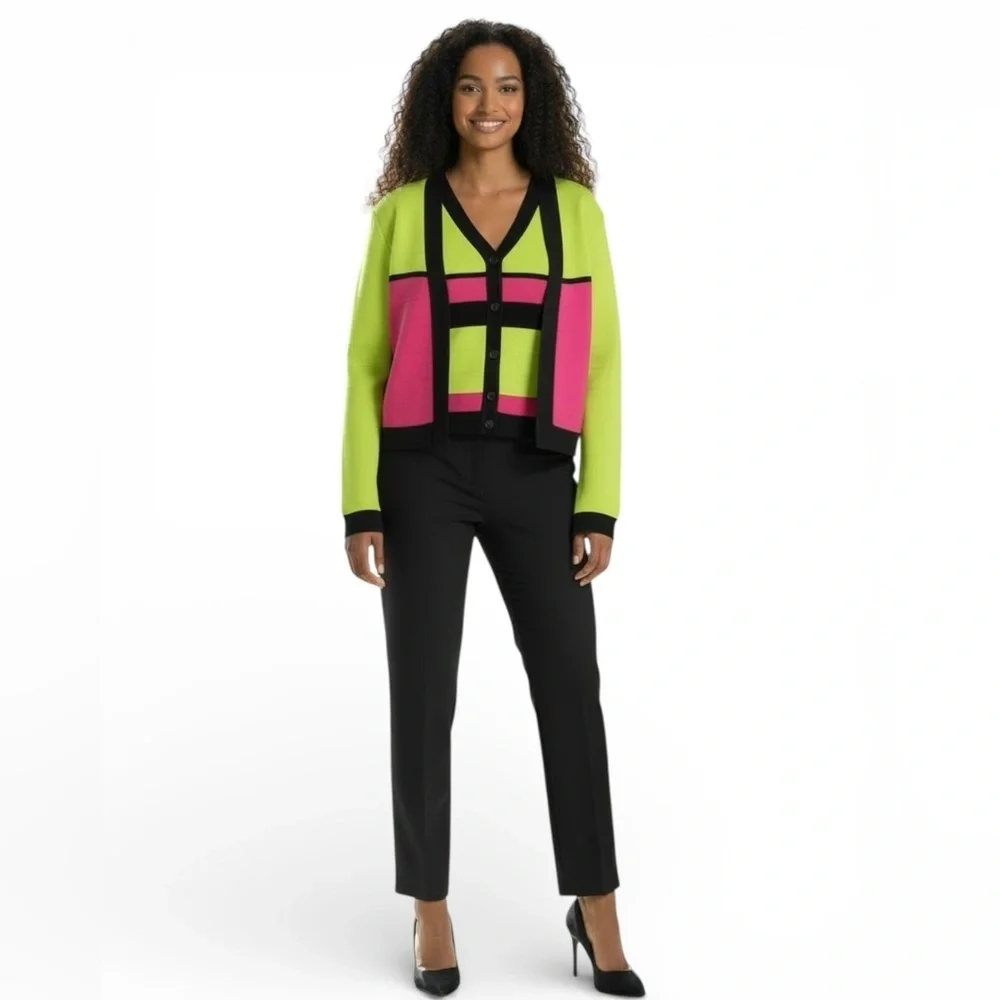 Karen Millen Neon Colorblock Cardigan Sweater XXXL
